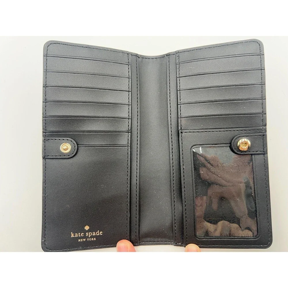 Kate Spade Staci Wallet Madison Colorblock Large Slim Bifold Wallet Black Beige.
